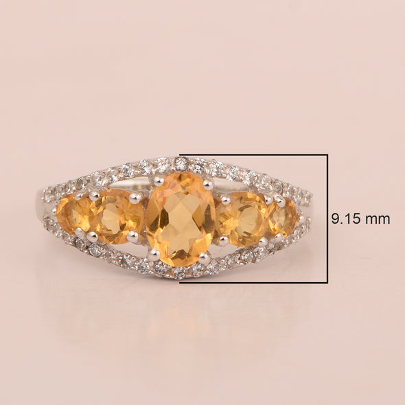 925 Sterling Silver 2.20 Ctw Oval Citrine Women Love Promise Ring - Kimaya INC