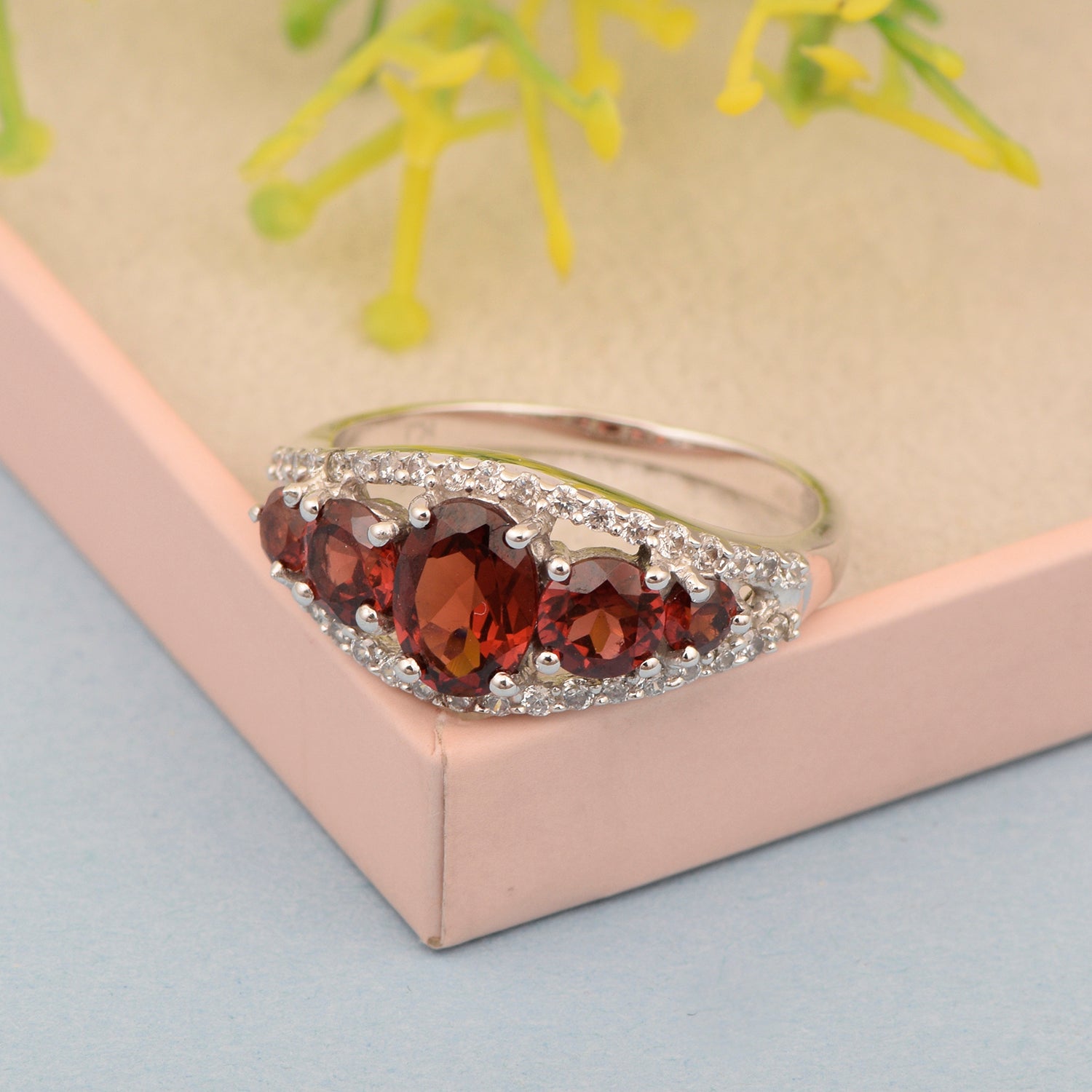 925 Sterling Silver 2.20 Ctw Oval Garnet Women Love Promise Ring - Kimaya INC