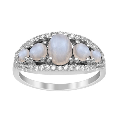 925 Sterling Silver 2.20 Ctw Oval Moonstone Women Love Promise Ring - Kimaya INC