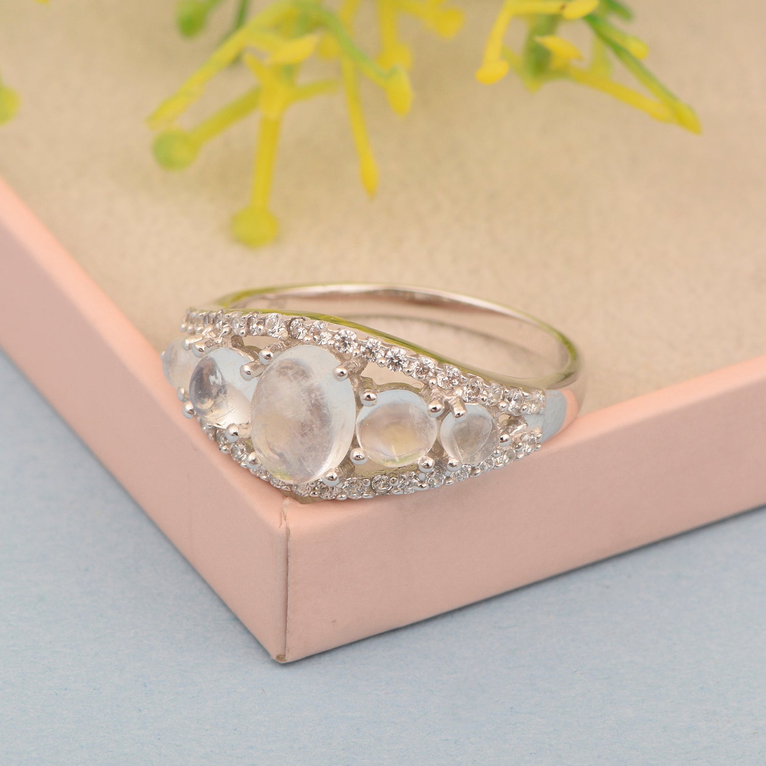 925 Sterling Silver 2.20 Ctw Oval Moonstone Women Love Promise Ring - Kimaya INC