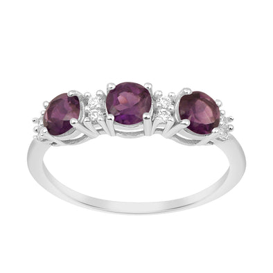 Three Stone Style Round Amethyst 925 Sterling Silver Women Anniversary Ring - Kimaya INC
