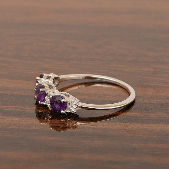 Three Stone Style Round Amethyst 925 Sterling Silver Women Anniversary Ring - Kimaya INC