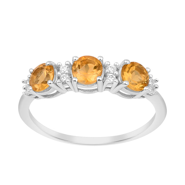 Three Stone Style Round Citrine 925 Sterling Silver Women Anniversary Ring - Kimaya INC