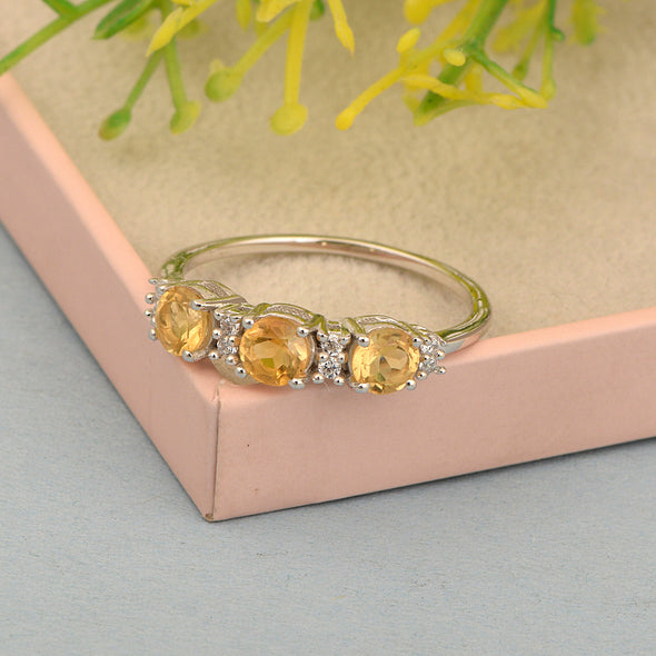 Three Stone Style Round Citrine 925 Sterling Silver Women Anniversary Ring - Kimaya INC