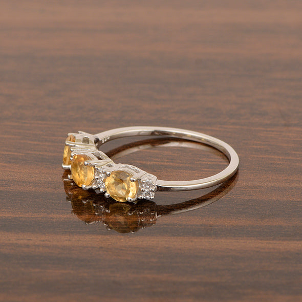 Three Stone Style Round Citrine 925 Sterling Silver Women Anniversary Ring - Kimaya INC