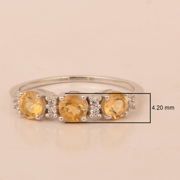 Three Stone Style Round Citrine 925 Sterling Silver Women Anniversary Ring - Kimaya INC