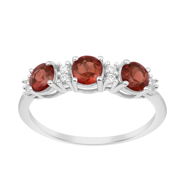Three Stone Style Round Garnet 925 Sterling Silver Women Anniversary Ring - Kimaya INC