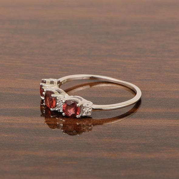 Three Stone Style Round Garnet 925 Sterling Silver Women Anniversary Ring - Kimaya INC