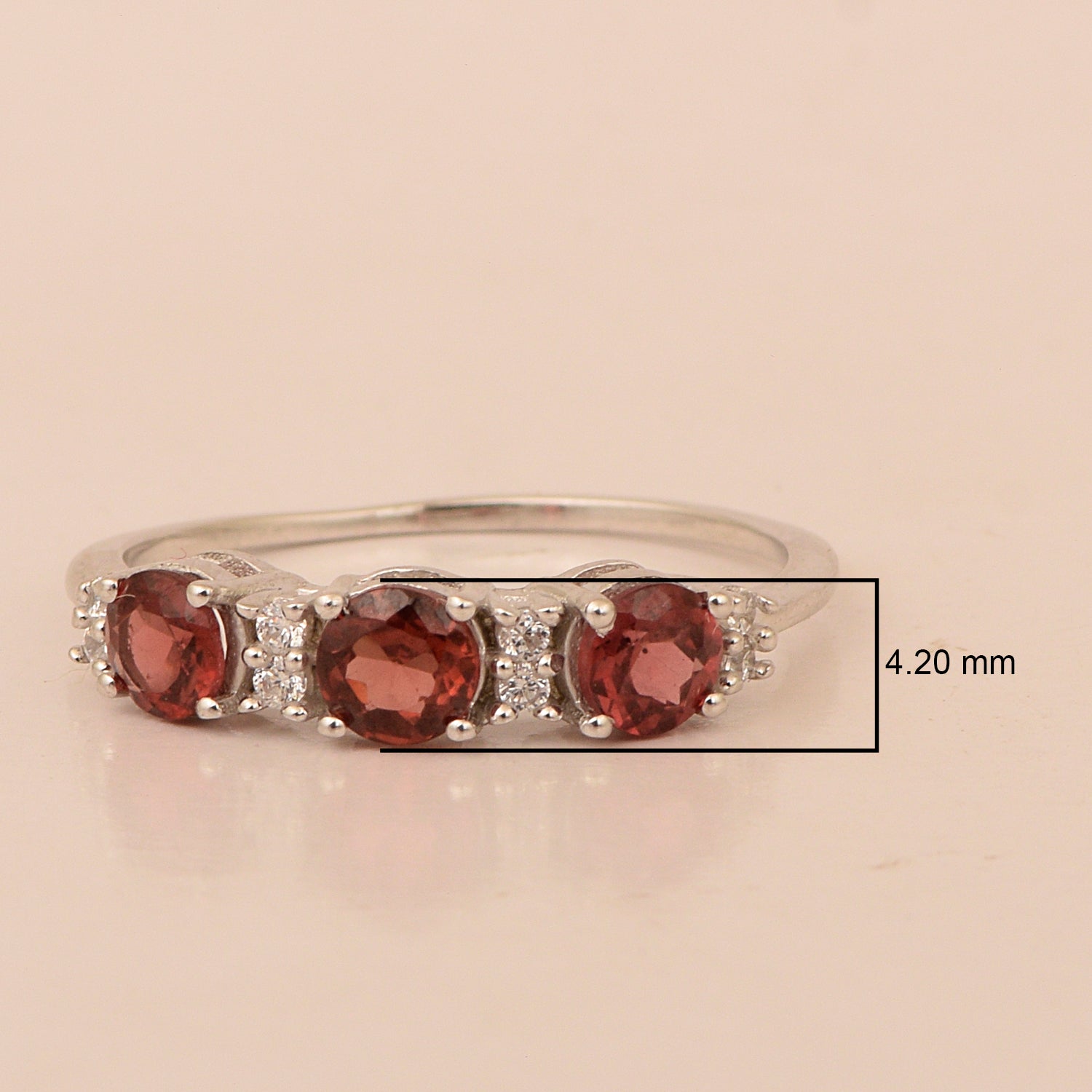 Three Stone Style Round Garnet 925 Sterling Silver Women Anniversary Ring - Kimaya INC