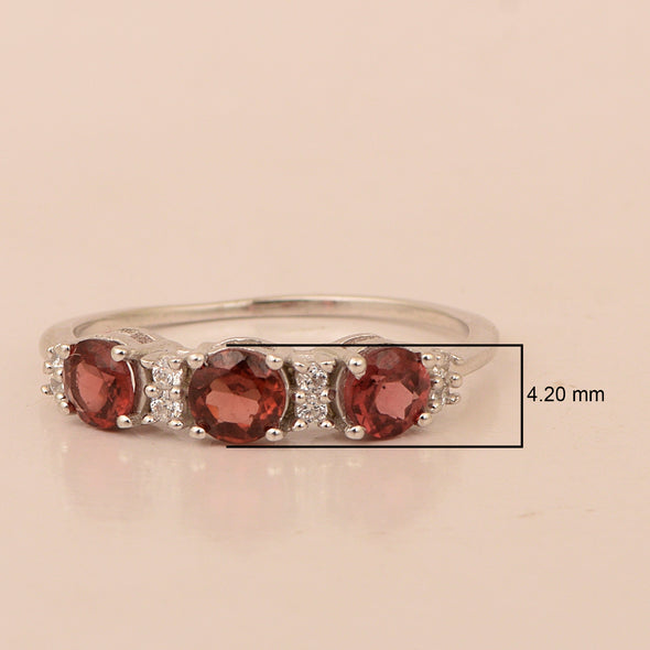 Three Stone Style Round Garnet 925 Sterling Silver Women Anniversary Ring - Kimaya INC