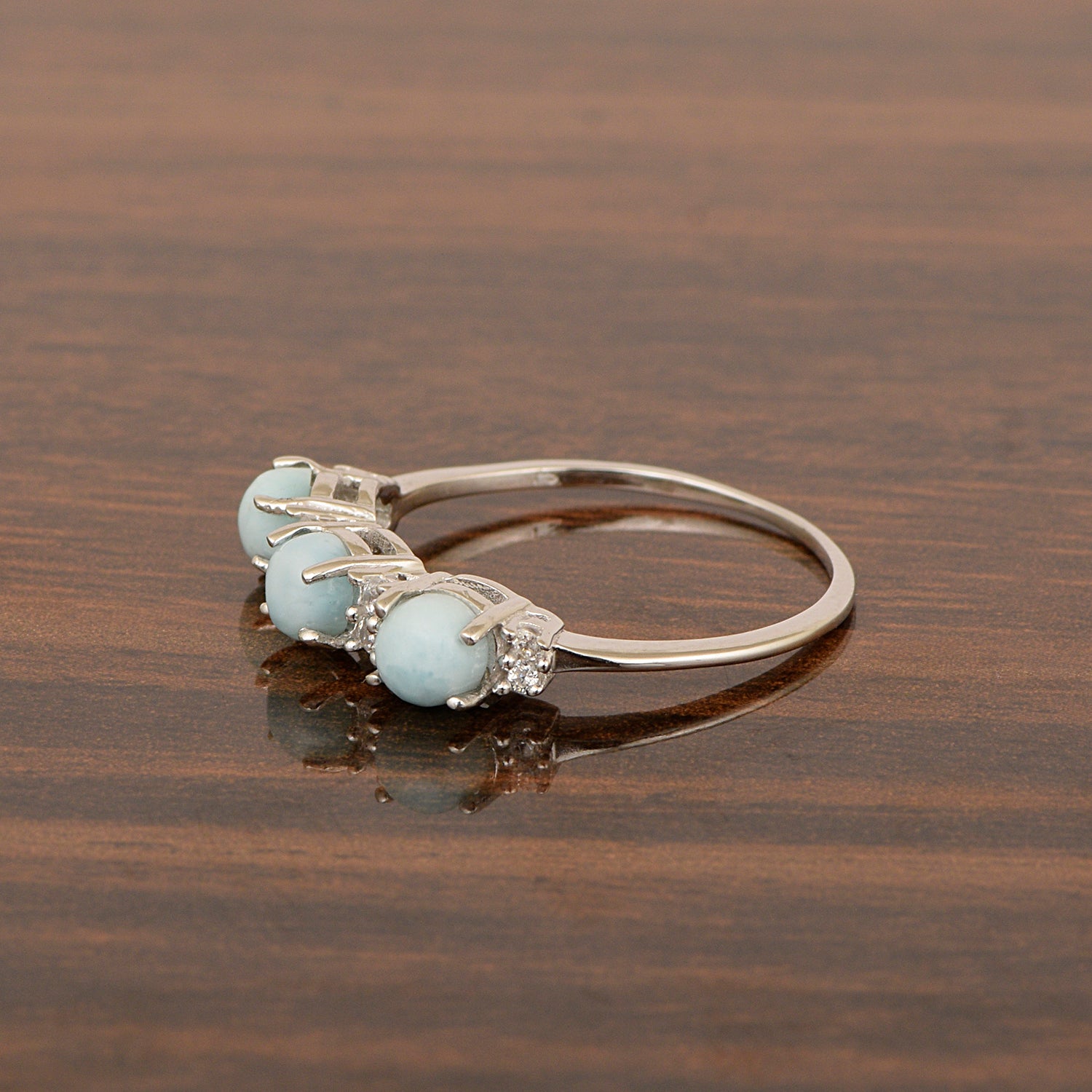 Three Stone Style Round Lapis Lazuli 925 Sterling Silver Women Anniversary Ring - Kimaya INC