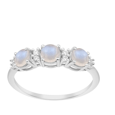 Three Stone Style Round Moonstone 925 Sterling Silver Women Anniversary Ring - Kimaya INC