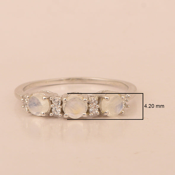 Three Stone Style Round Moonstone 925 Sterling Silver Women Anniversary Ring - Kimaya INC