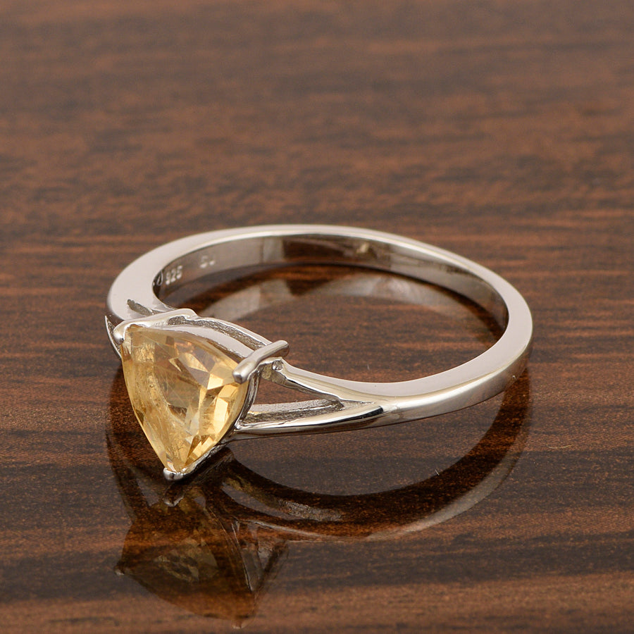 Citrine 1.10 Ct Trillion Cut Solitaire Ring-Sterling Silver