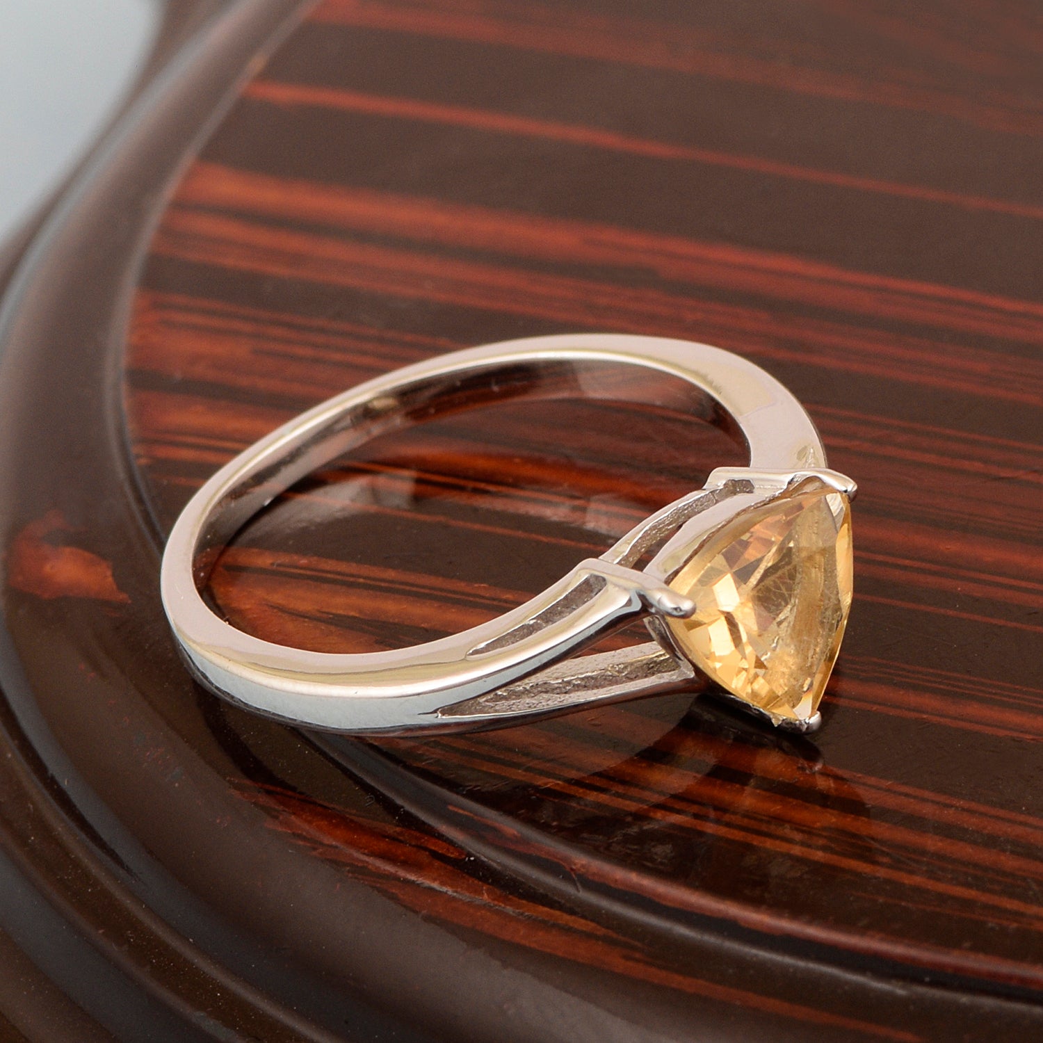 925 Sterling Silver Trillion Cut 7MM Natural Citrine Gemstone Rings - Kimaya INC