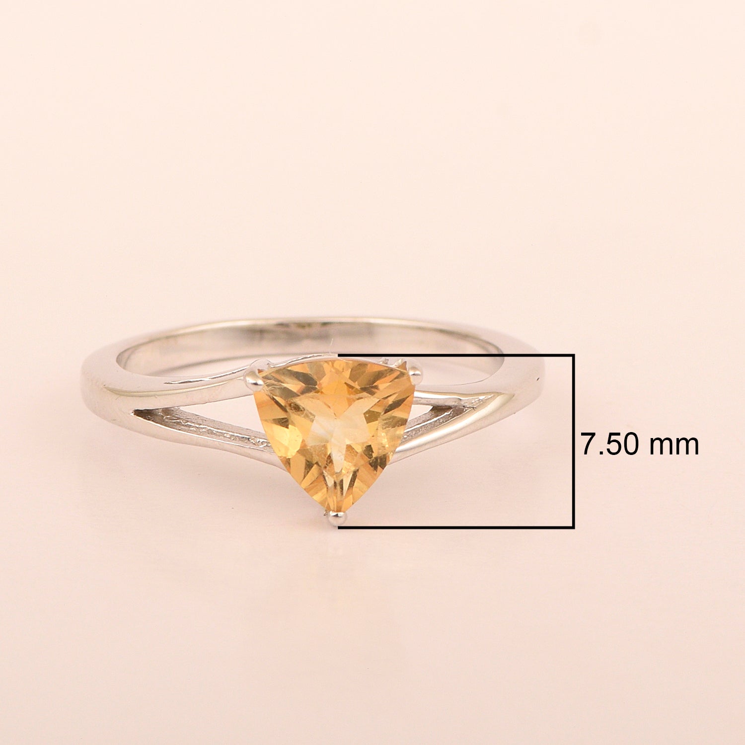 925 Sterling Silver Trillion Cut 7MM Natural Citrine Gemstone Rings - Kimaya INC