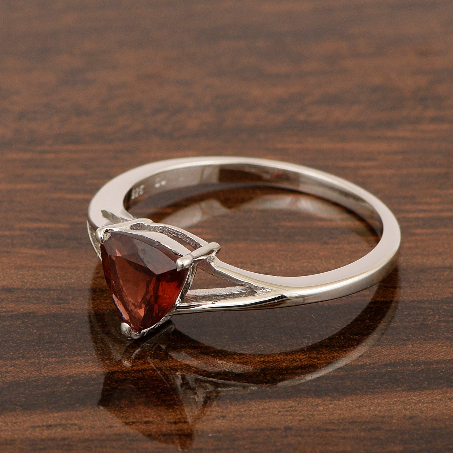 925 Sterling Silver Trillion Cut 7MM Natural Garnet Gemstone Rings - Kimaya INC
