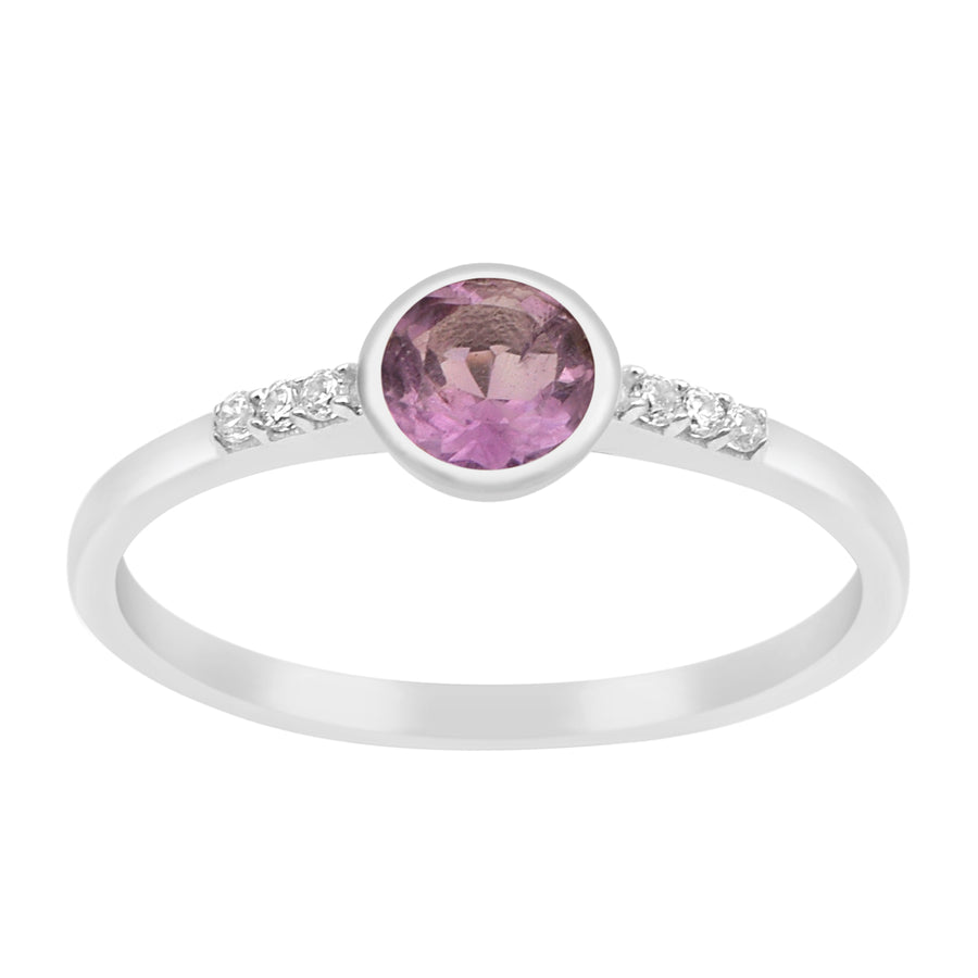 Amethyst Round Cut 5mm Gemstone Ring-Sterling Silver