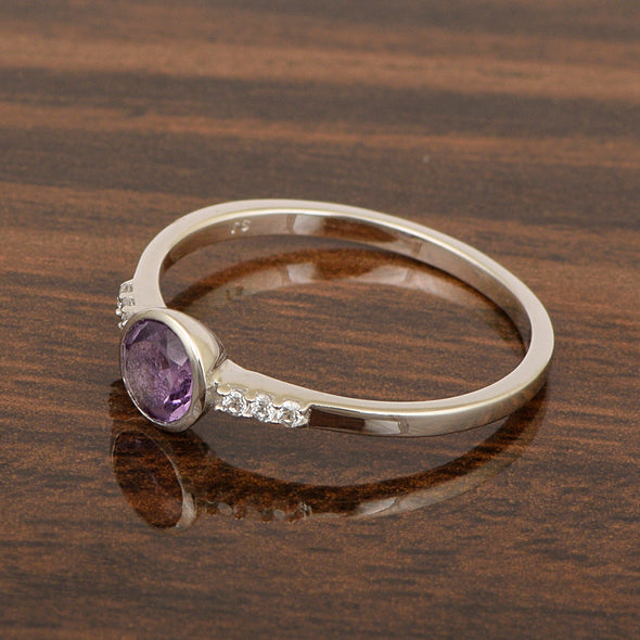 Sterling Silver Round Cut 5mm Amethyst Gemstone Women Wedding Ring - Kimaya INC