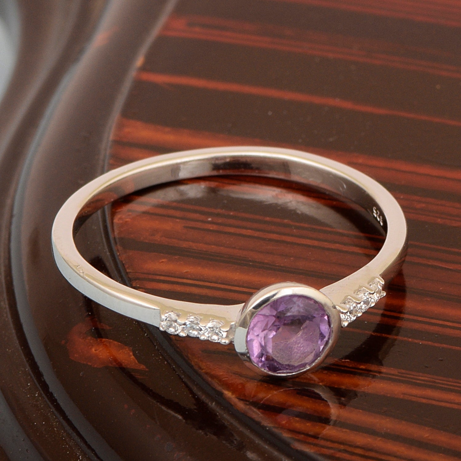 Sterling Silver Round Cut 5mm Amethyst Gemstone Women Wedding Ring - Kimaya INC