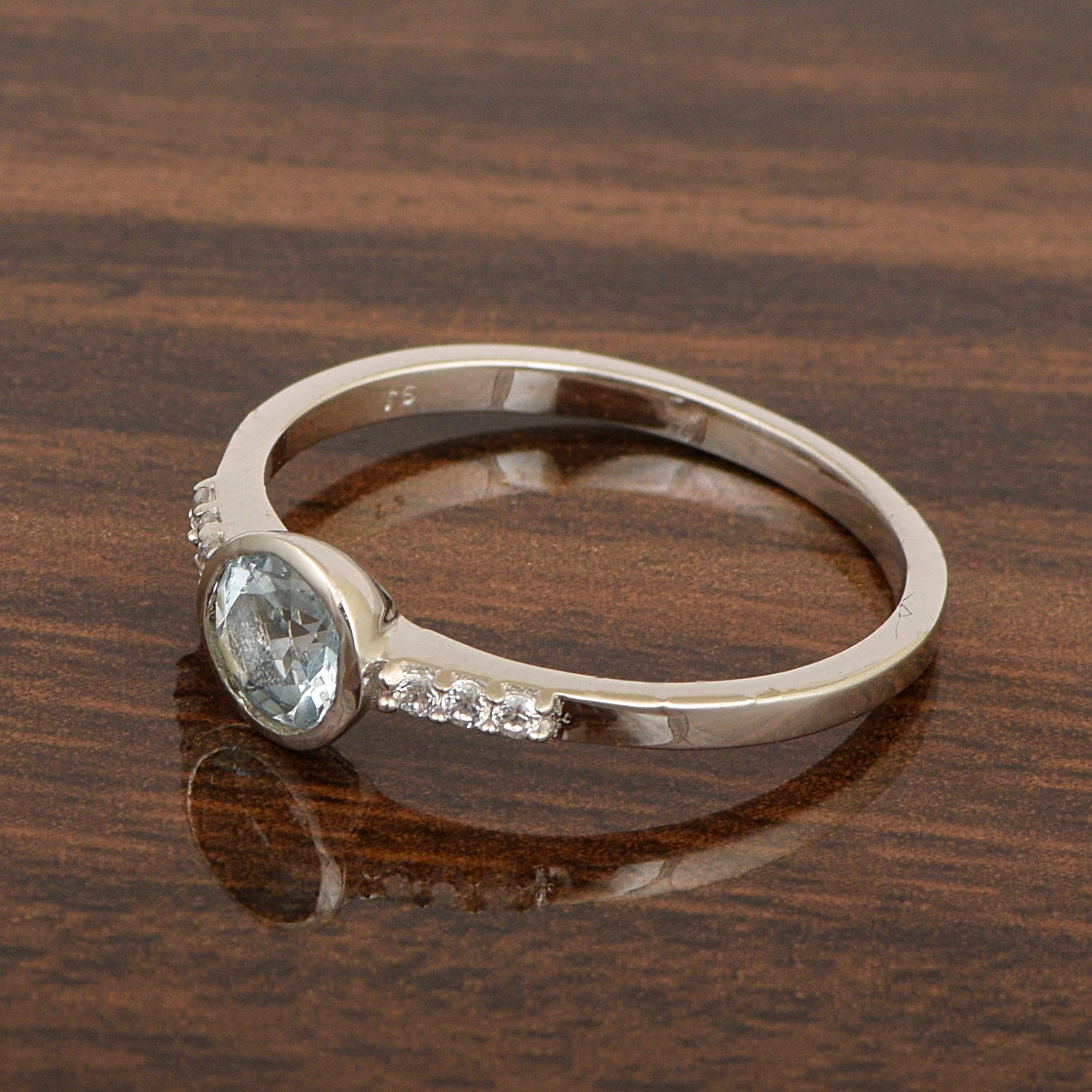 Sterling Silver Round Cut 5mm Aquamarine Gemstone Women Wedding Ring - Kimaya INC