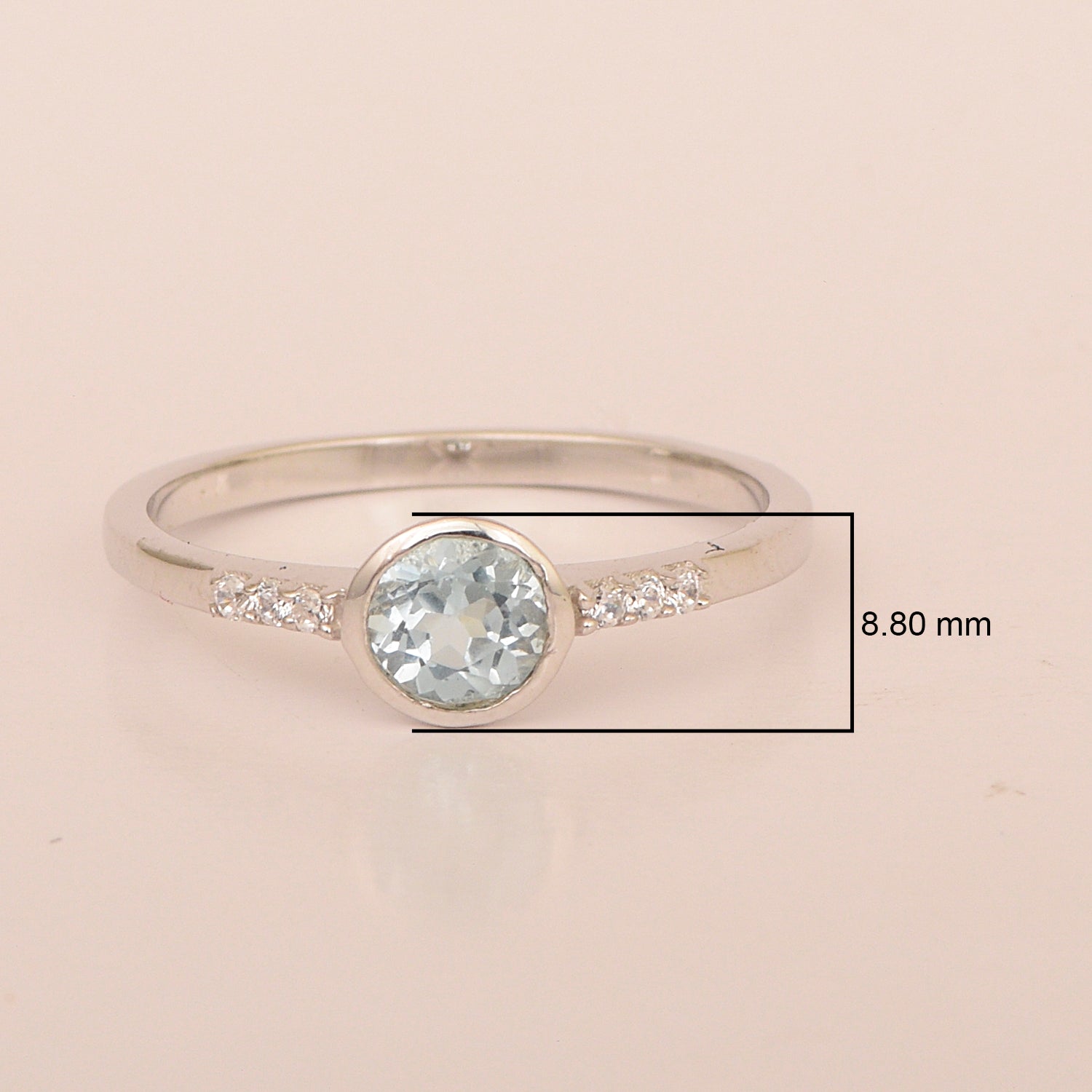 Sterling Silver Round Cut 5mm Aquamarine Gemstone Women Wedding Ring - Kimaya INC