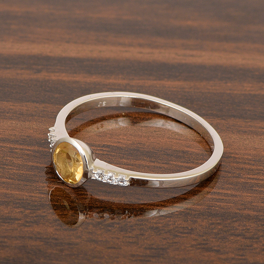 Citrine Round Cut 5mm Gemstone Ring-Sterling Silver