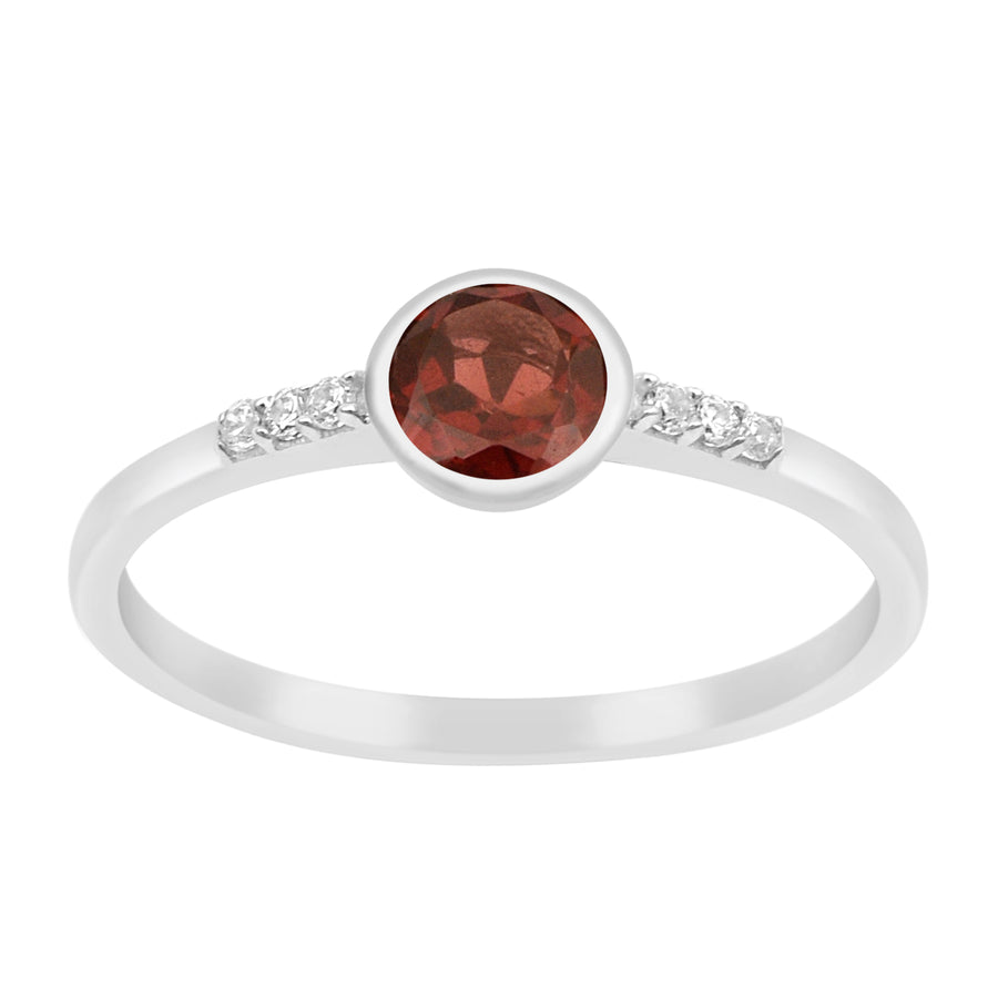 Garnet Round Cut 5mm Gemstone Ring-Sterling Silver