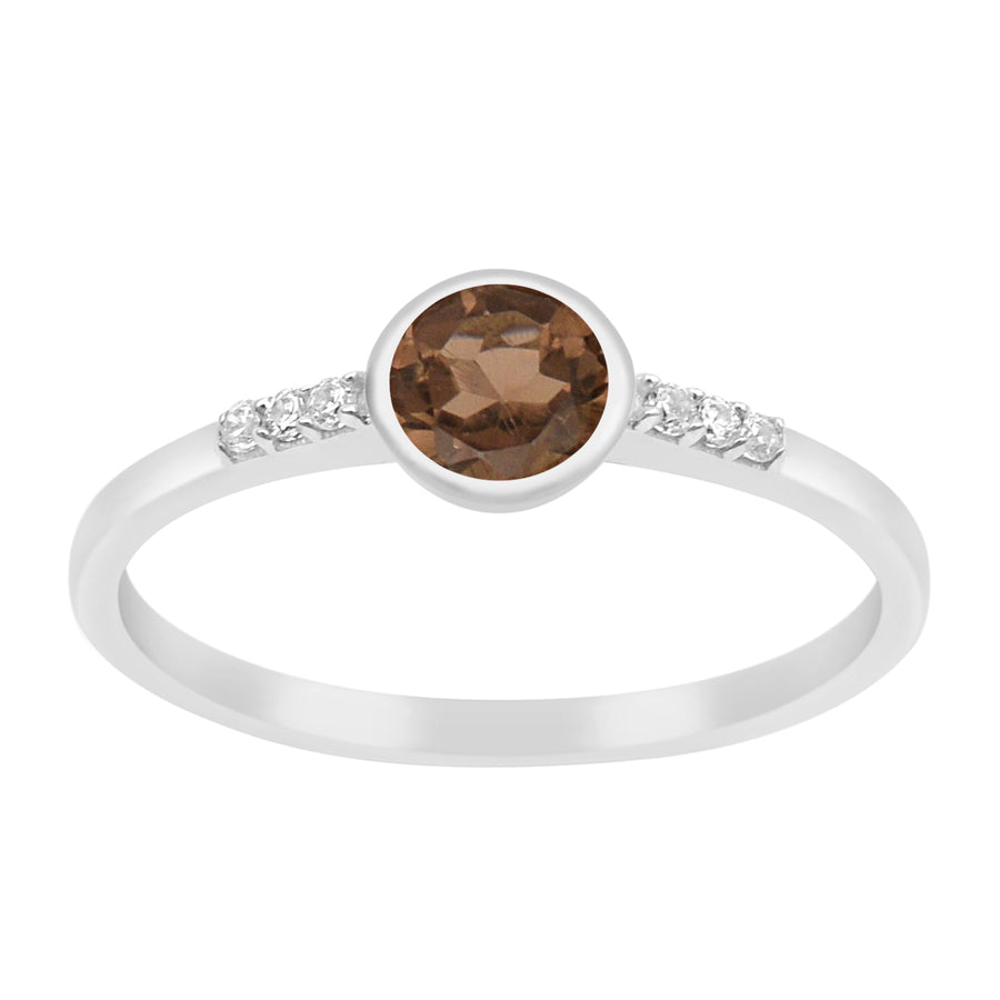 Smoky Quartz Round Cut 5mm Gemstone Ring-Sterling Silver