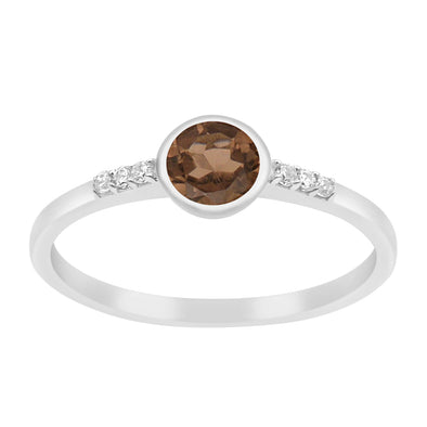 Sterling Silver Round Cut 5mm Smoky Quartz Gemstone Women Wedding Ring - Kimaya INC