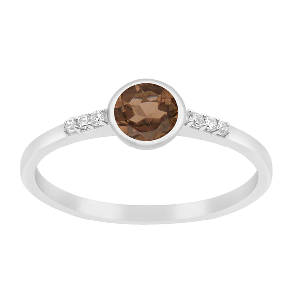 Sterling Silver Round Cut 5mm Smoky Quartz Gemstone Women Wedding Ring - Kimaya INC