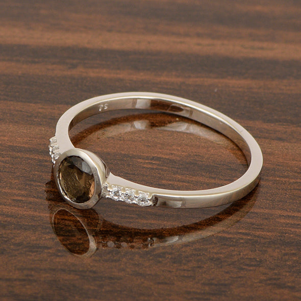 Sterling Silver Round Cut 5mm Smoky Quartz Gemstone Women Wedding Ring - Kimaya INC