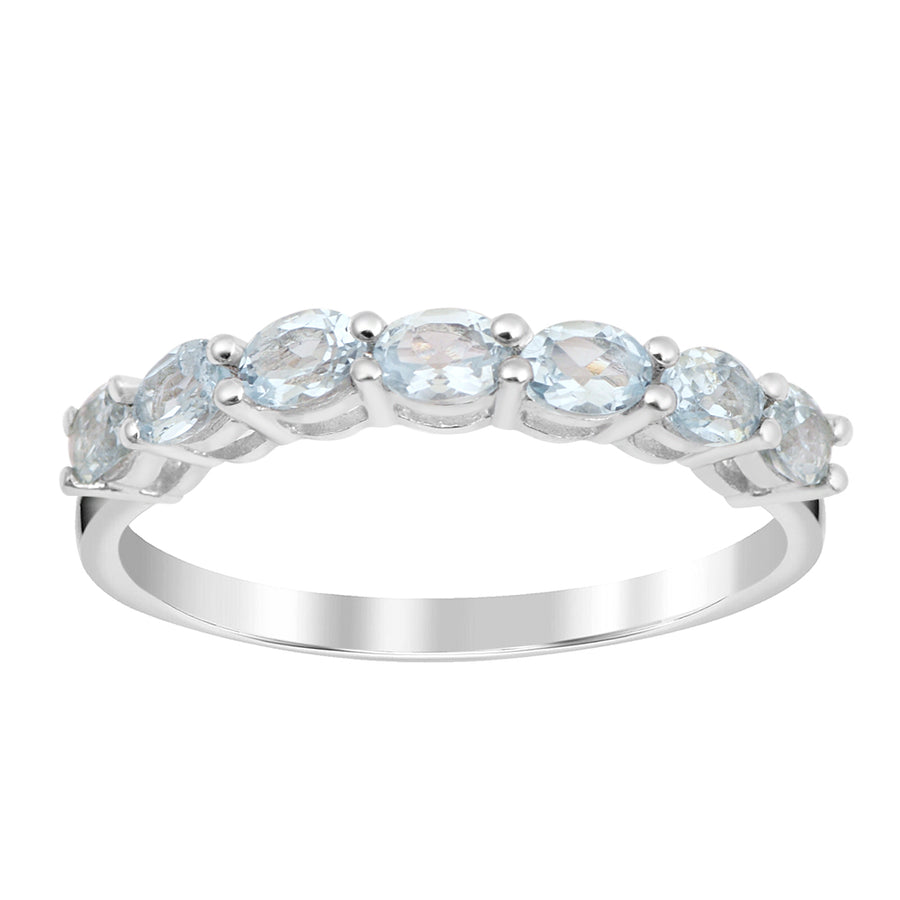 Aquamarine Oval 4X3 MM Eternity Ring - Sterling Silver