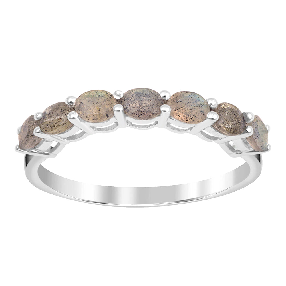 Sterling Silver Oval 4X3 MM Labradorite Women Eternity Wedding Ring - Kimaya INC