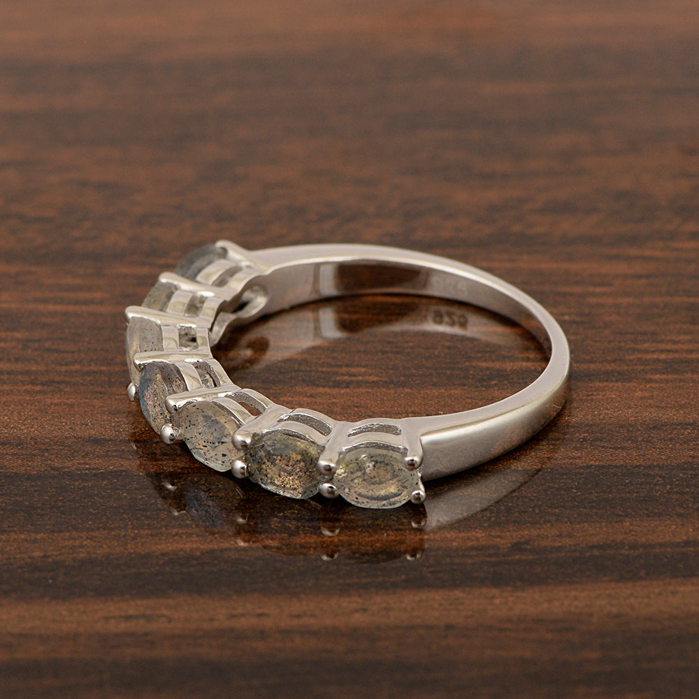 Sterling Silver Oval 4X3 MM Labradorite Women Eternity Wedding Ring - Kimaya INC