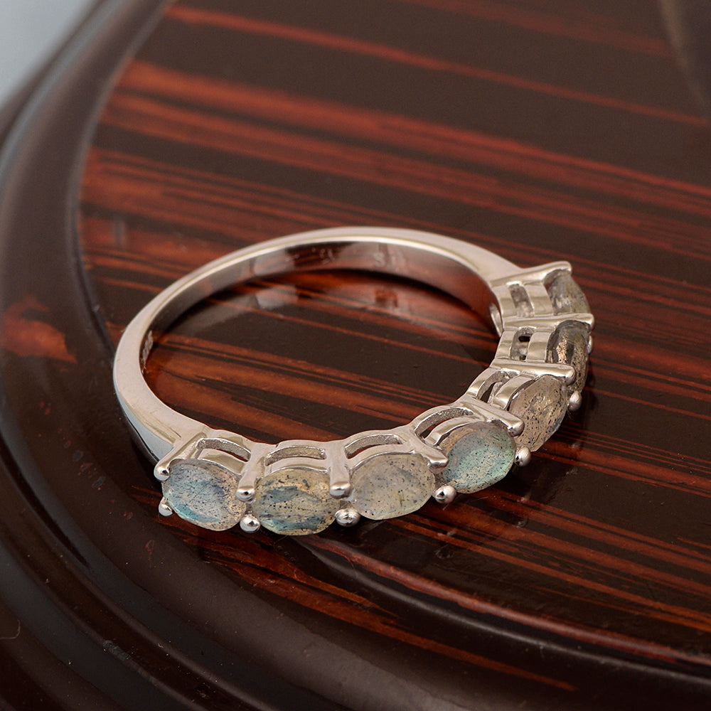Sterling Silver Oval 4X3 MM Labradorite Women Eternity Wedding Ring - Kimaya INC