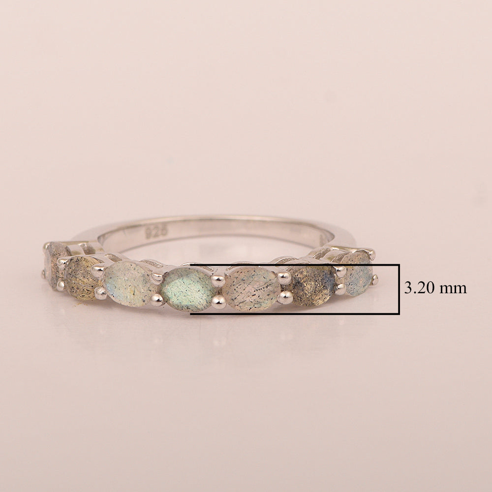 Sterling Silver Oval 4X3 MM Labradorite Women Eternity Wedding Ring - Kimaya INC