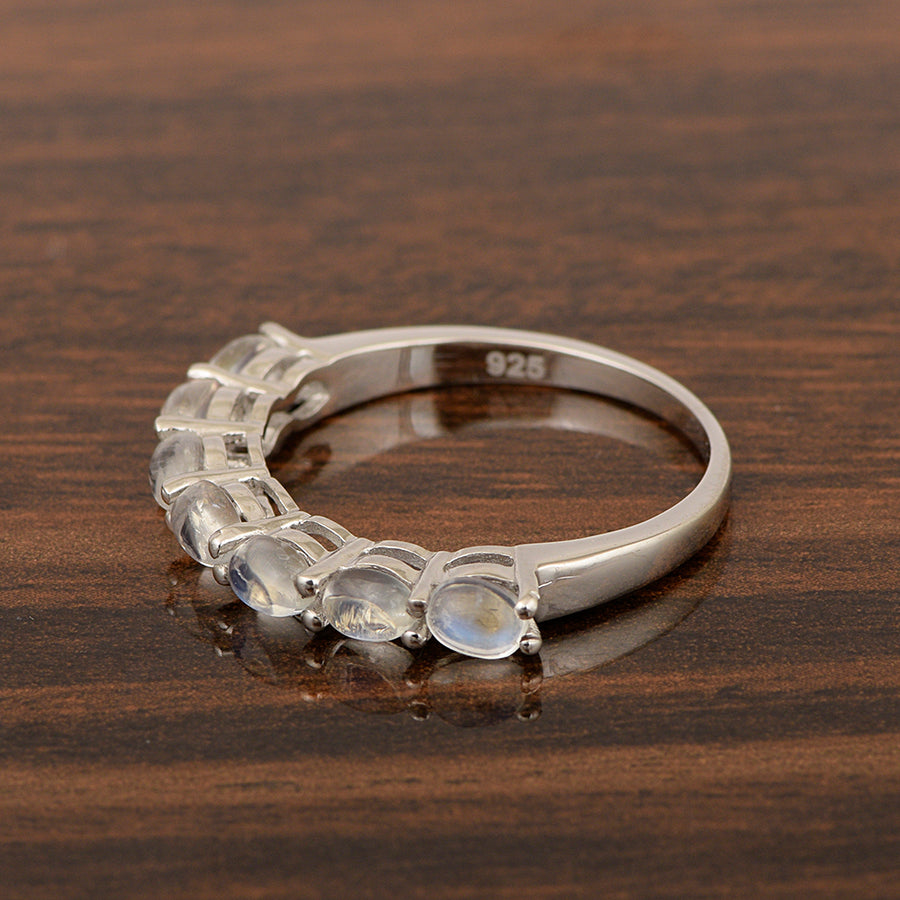 Moonstone Oval 4x3 MM Eternity Ring - Sterling Silver