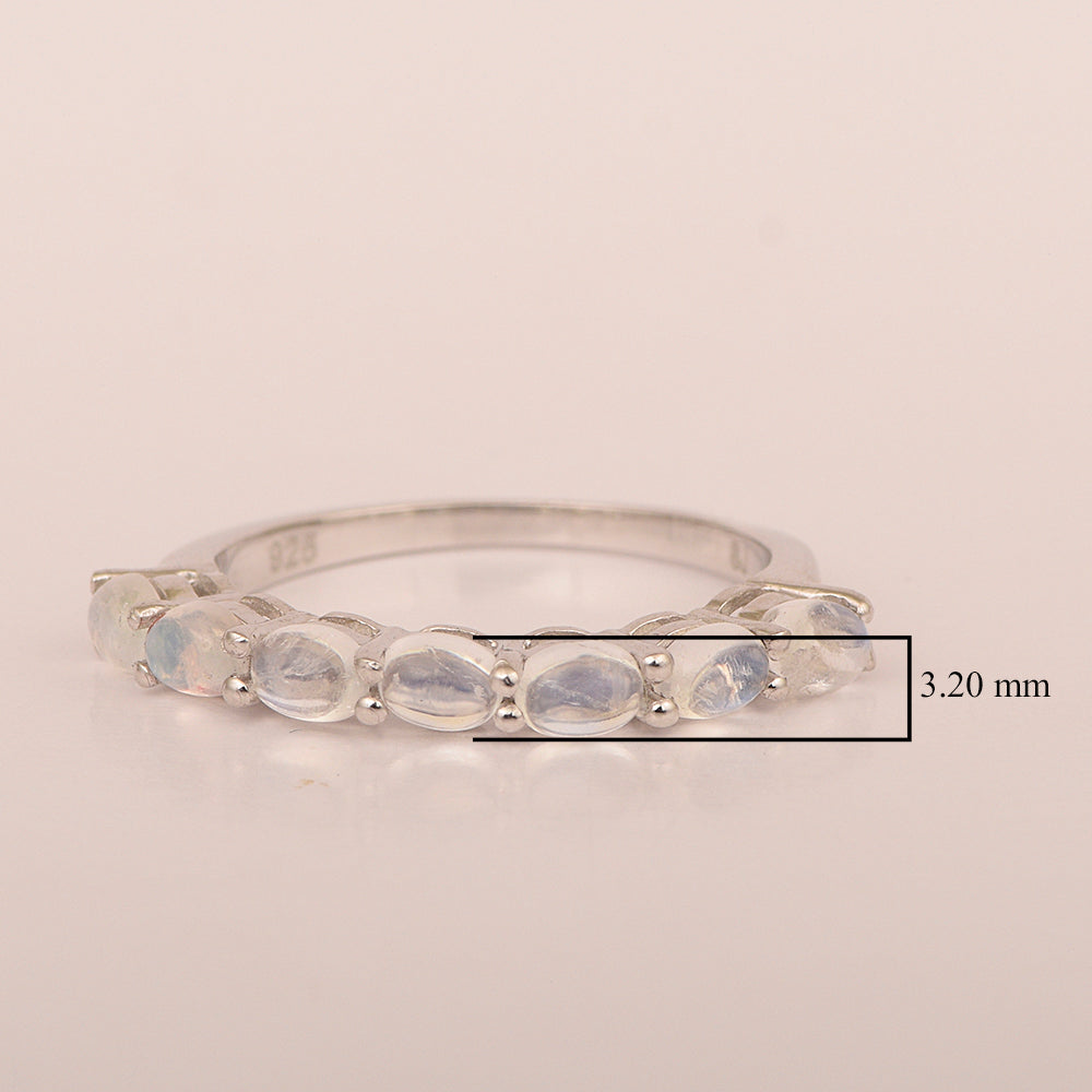 Sterling Silver Oval 4X3 MM Moonstone Women Eternity Wedding Ring - Kimaya INC