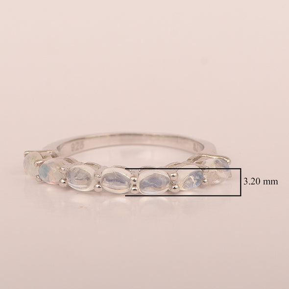 Sterling Silver Oval 4X3 MM Moonstone Women Eternity Wedding Ring - Kimaya INC