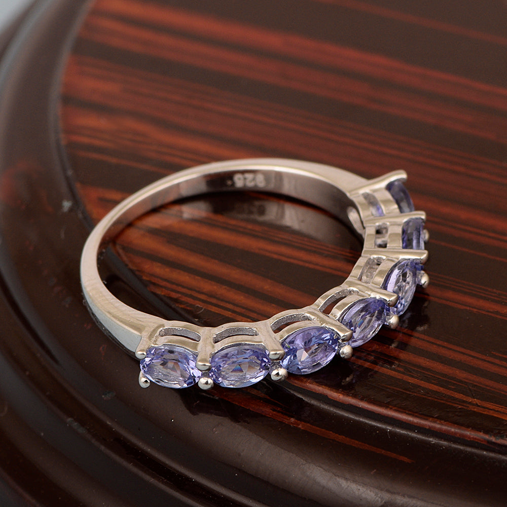 Sterling Silver Oval 4X3 MM Tanzanite Women Eternity Wedding Ring - Kimaya INC
