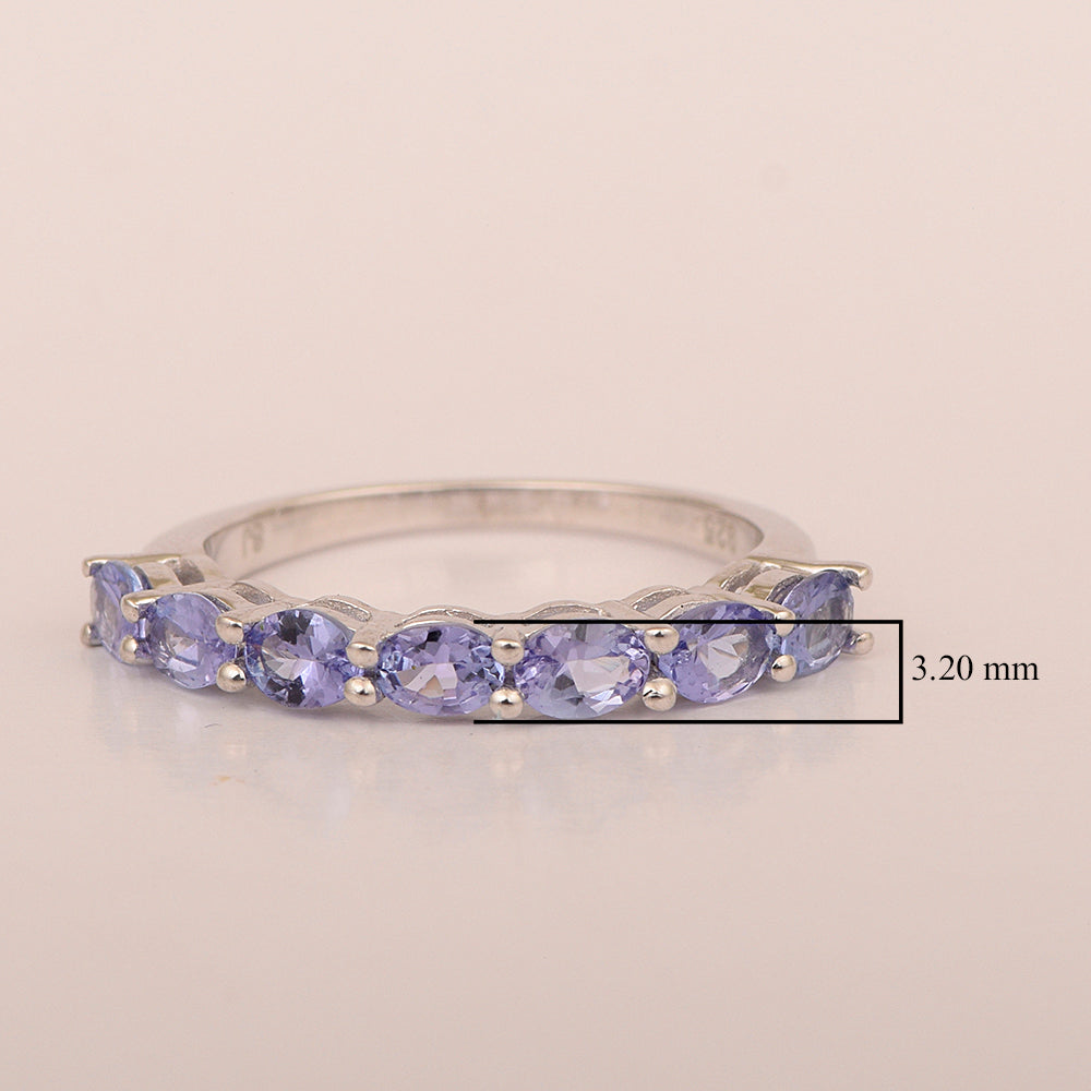 Sterling Silver Oval 4X3 MM Tanzanite Women Eternity Wedding Ring - Kimaya INC