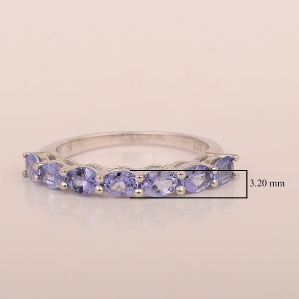 Sterling Silver Oval 4X3 MM Tanzanite Women Eternity Wedding Ring - Kimaya INC