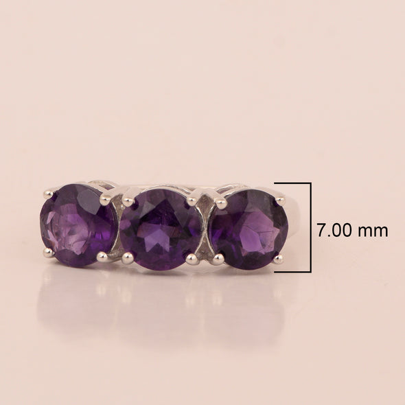 Sterling Silver Natural Amethyst 3.55 Ctw Women's 3-Stone Design Ring - Kimaya INC