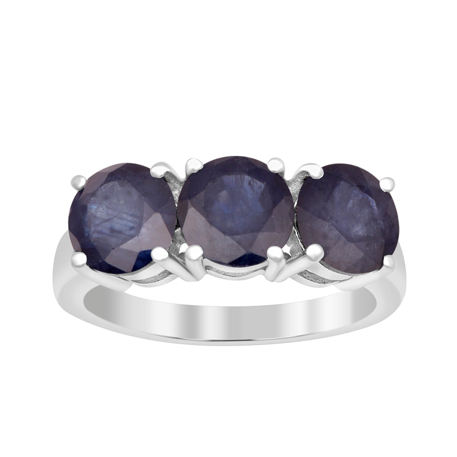 Blue Sapphire Round 7 MM 3-Stone Ring - Sterling Silver