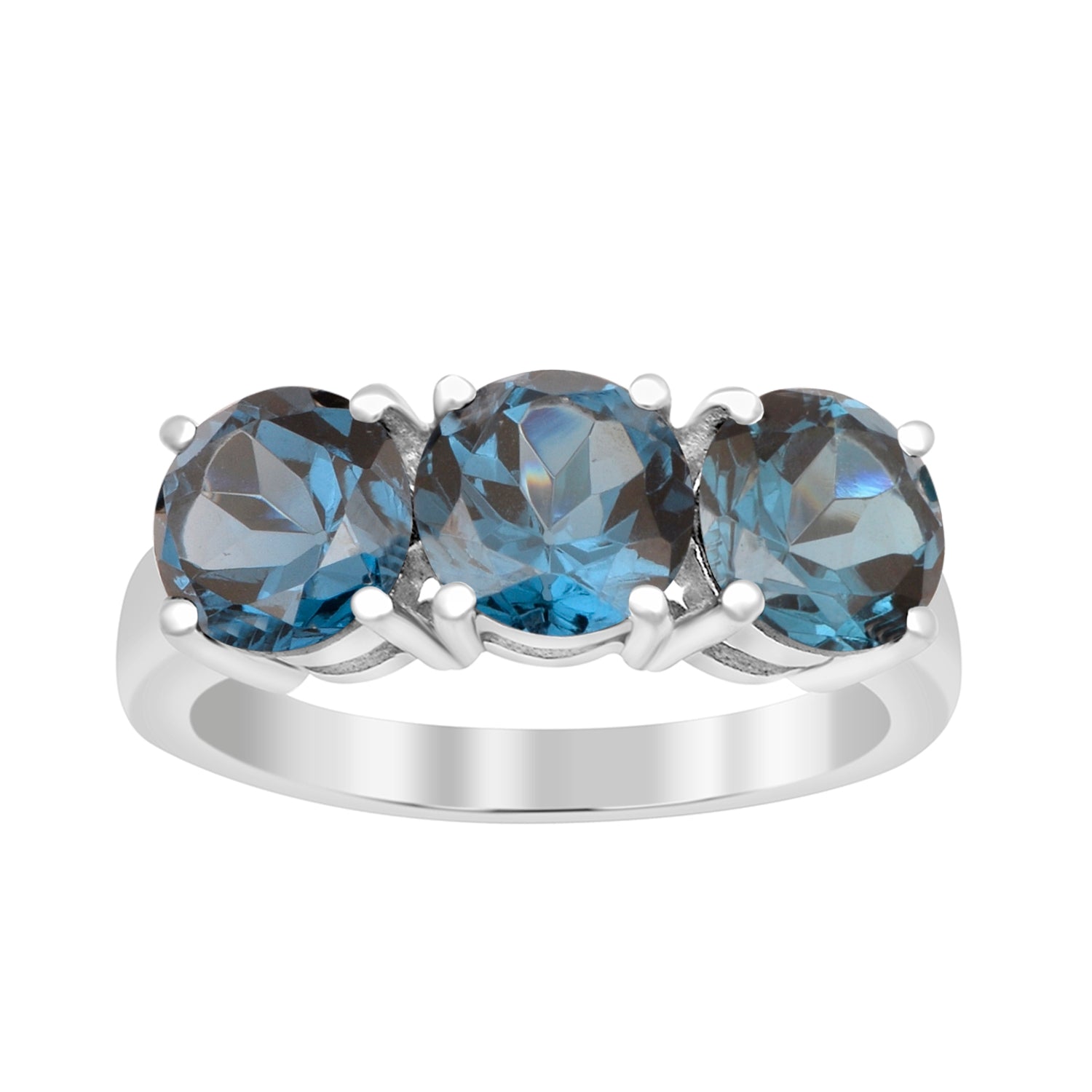 Sterling Silver Natural London Blue Topaz 3.55 Ctw Women's 3-Stone Design Ring - Kimaya INC