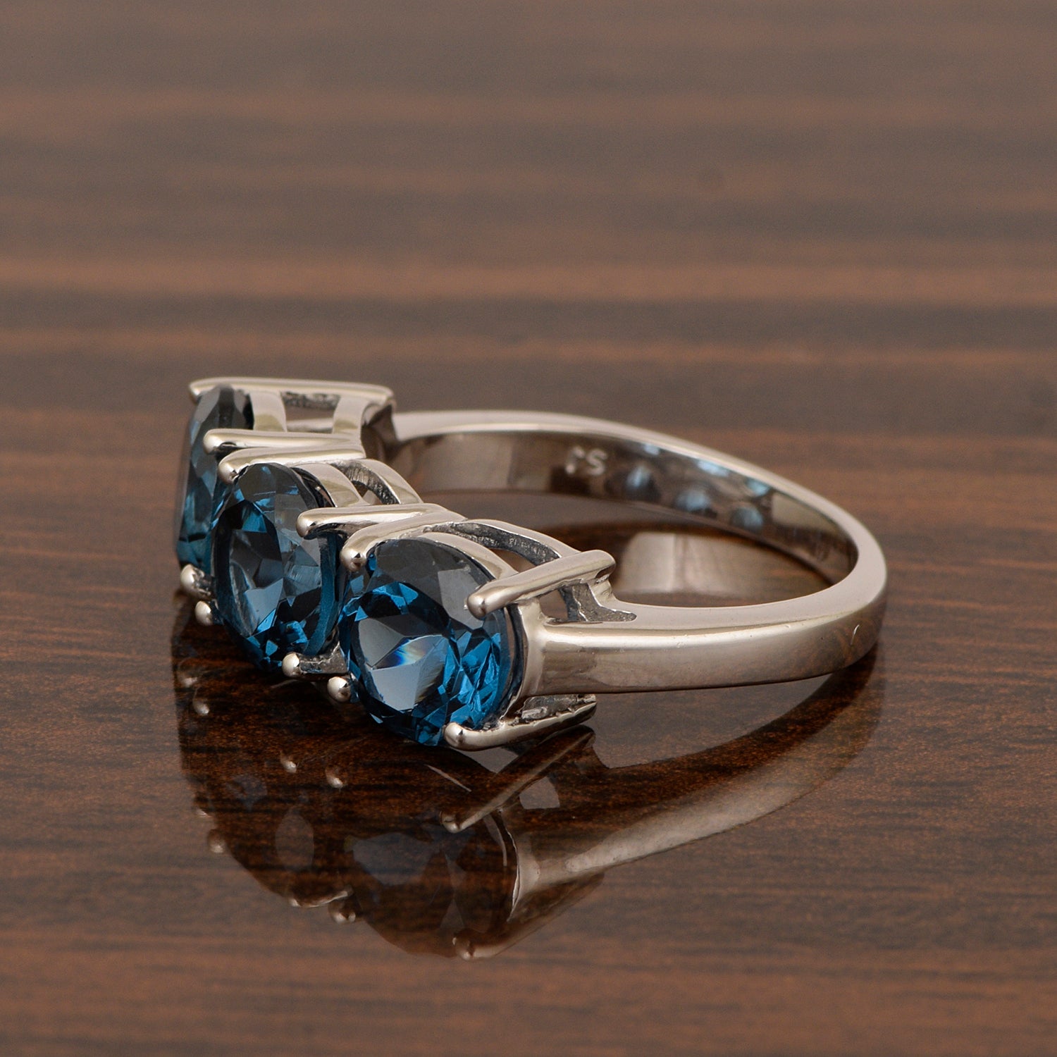 Sterling Silver Natural London Blue Topaz 3.55 Ctw Women's 3-Stone Design Ring - Kimaya INC