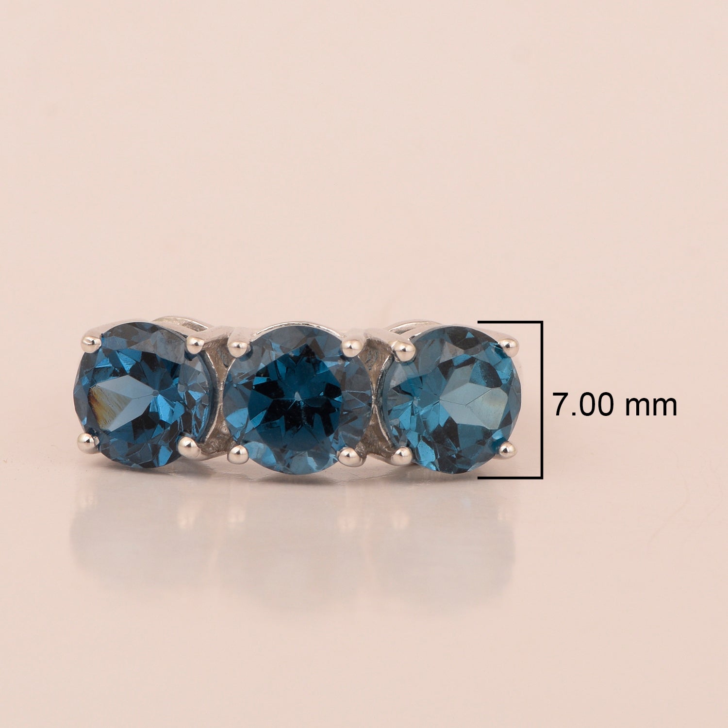 Sterling Silver Natural London Blue Topaz 3.55 Ctw Women's 3-Stone Design Ring - Kimaya INC