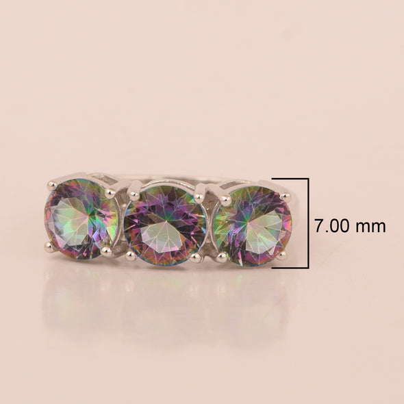 Sterling Silver Natural Mystic Topaz 3.55 Ctw Women's 3-Stone Design Ring - Kimaya INC