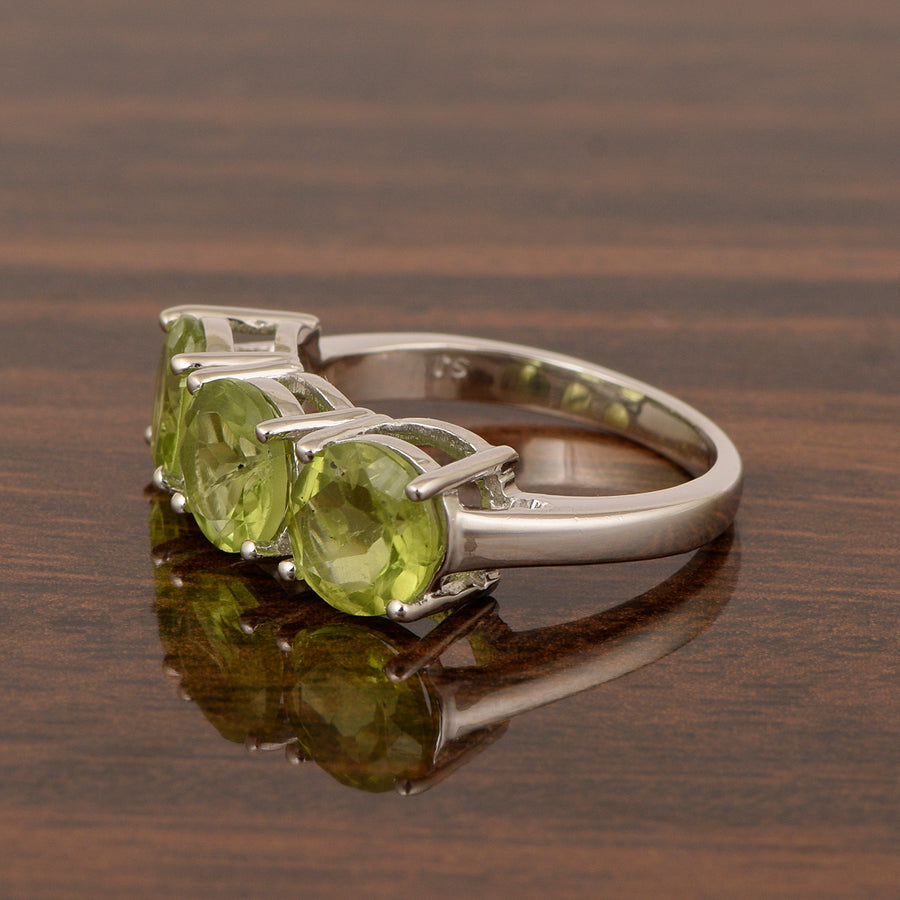 Peridot Round 7 MM 3-Stone Ring - Sterling Silver